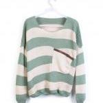 Green Stripe Bat Sleeve Sweater