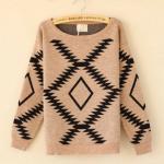 Khaki Vintage Diamond Round Neck Sweater