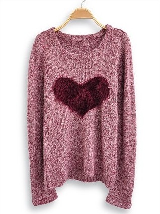 Wine Red Long Sleeve Love Heart Sweater