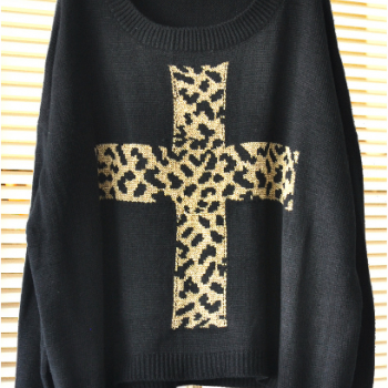 Leopard Cross Loose Pullover Sweater