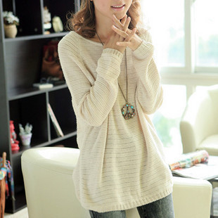 Beige Loose Bat Hollow Sweater